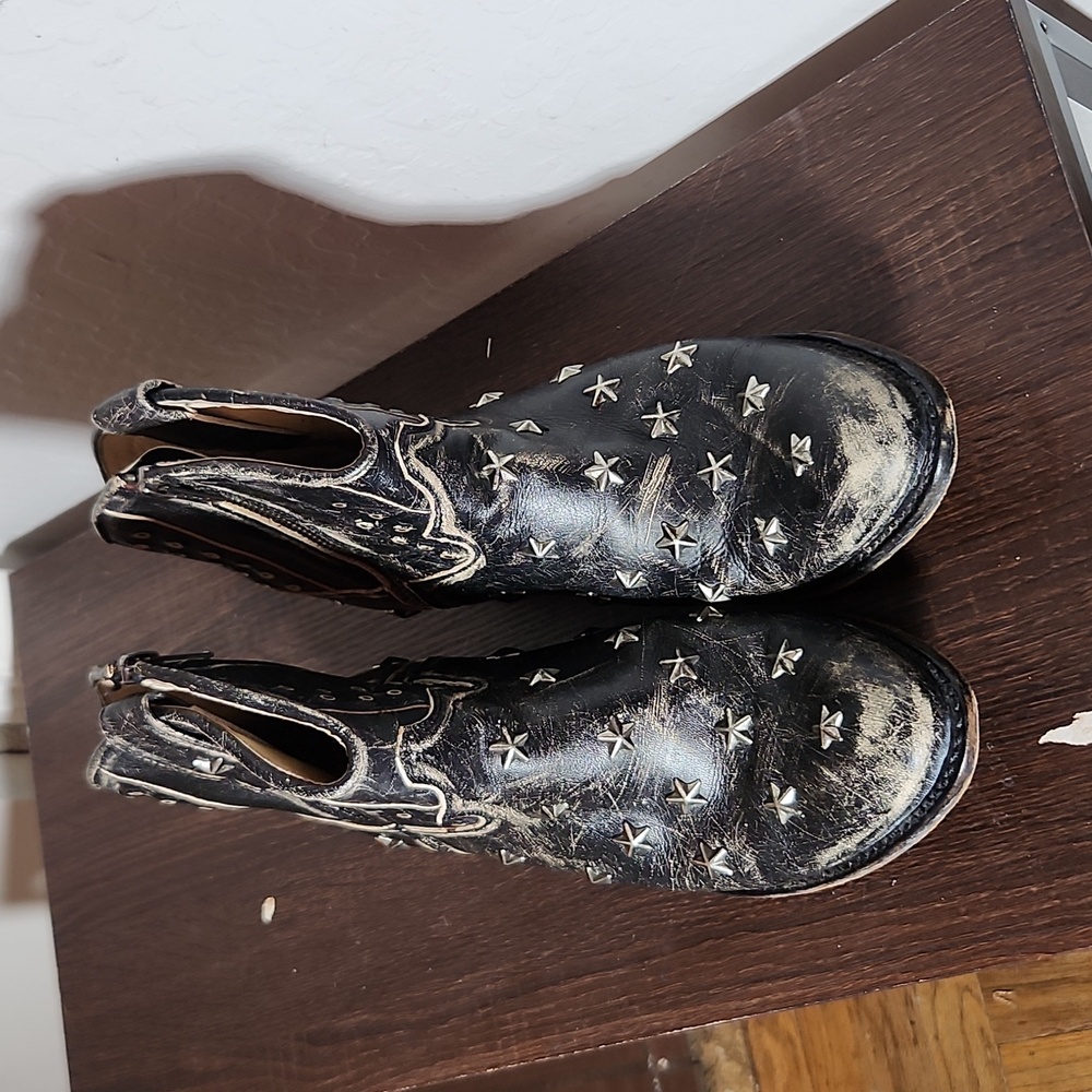 SENDRA Sara Raspado Black Star Studded Cowboy Boots  Distressed Side Zip 38 8 - Picture 10 of 15